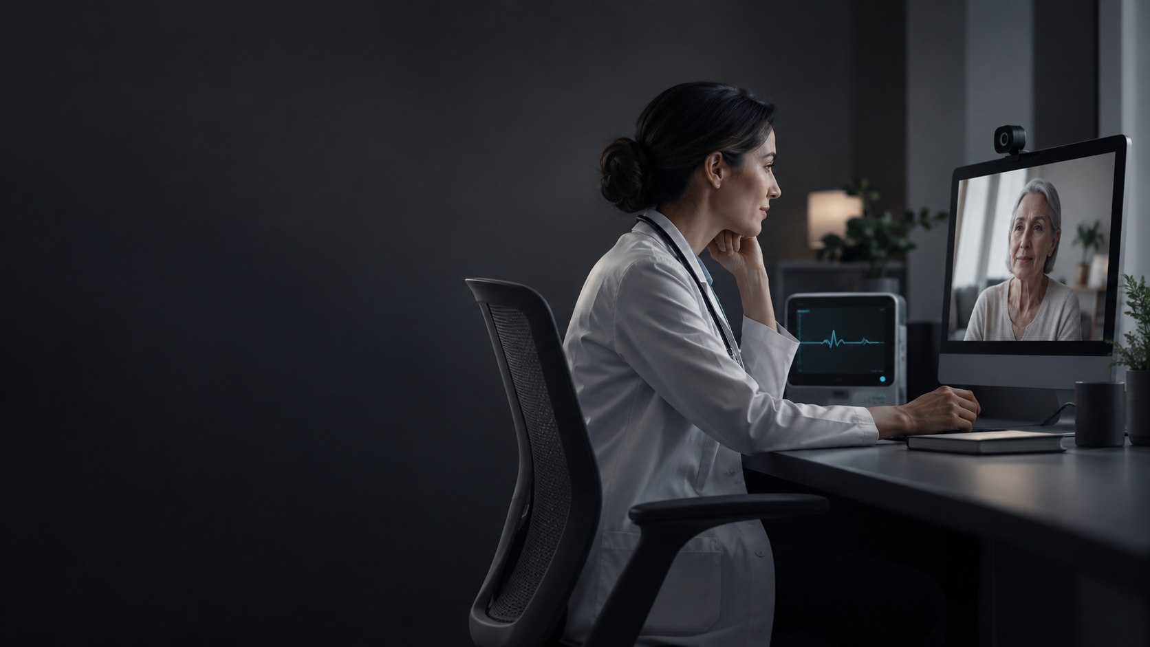 Clinician using a real-time telemedicine video system